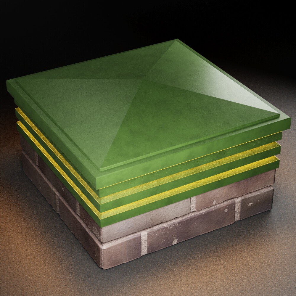 Колпак Zking Бона ХайТек Зеленый на столб 2х2 кирпича (513х513мм) с подсветкой в Анапе фото