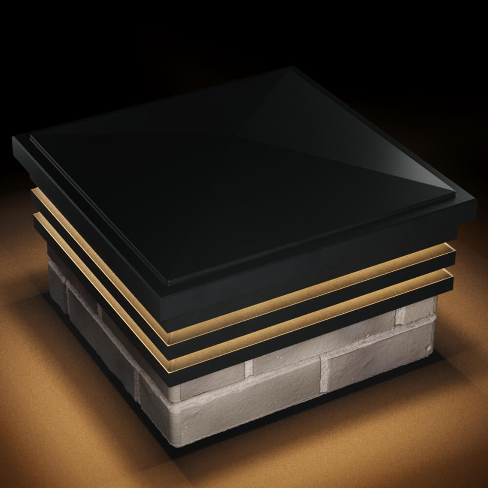 Колпак Zking Бона ХайТек Черный на столб 1.5х1.5 кирпича (385х385мм) с подсветкой в Анапе фото