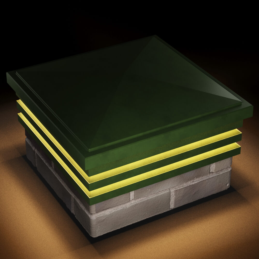 Колпак Zking Бона ХайТек Зеленый на столб 1.5х1.5 кирпича (385х385мм) с подсветкой в Анапе фото