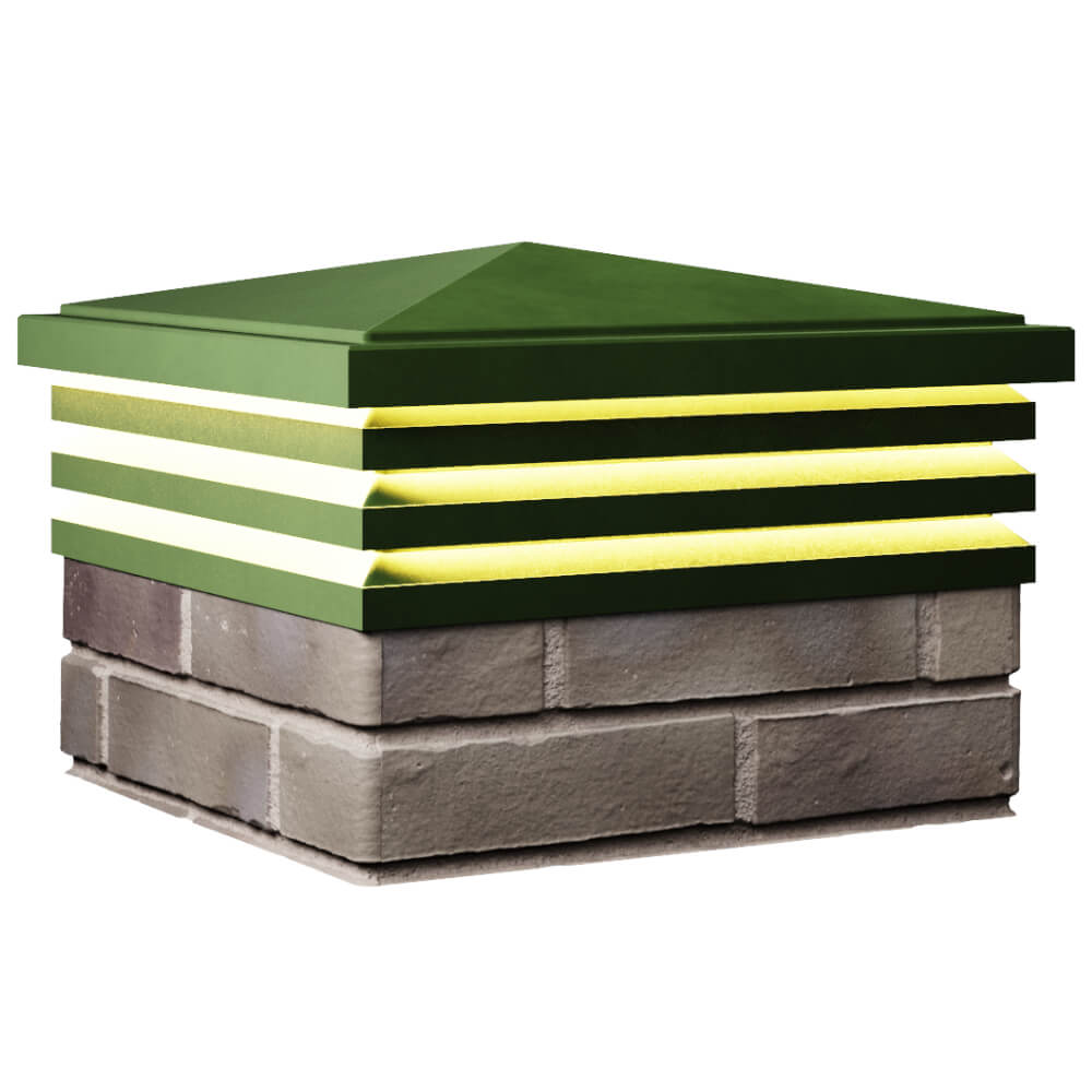 Колпак Zking Бона ХайТек Зеленый на столб 1.5х1.5 кирпича (385х385мм) с подсветкой в Анапе фото