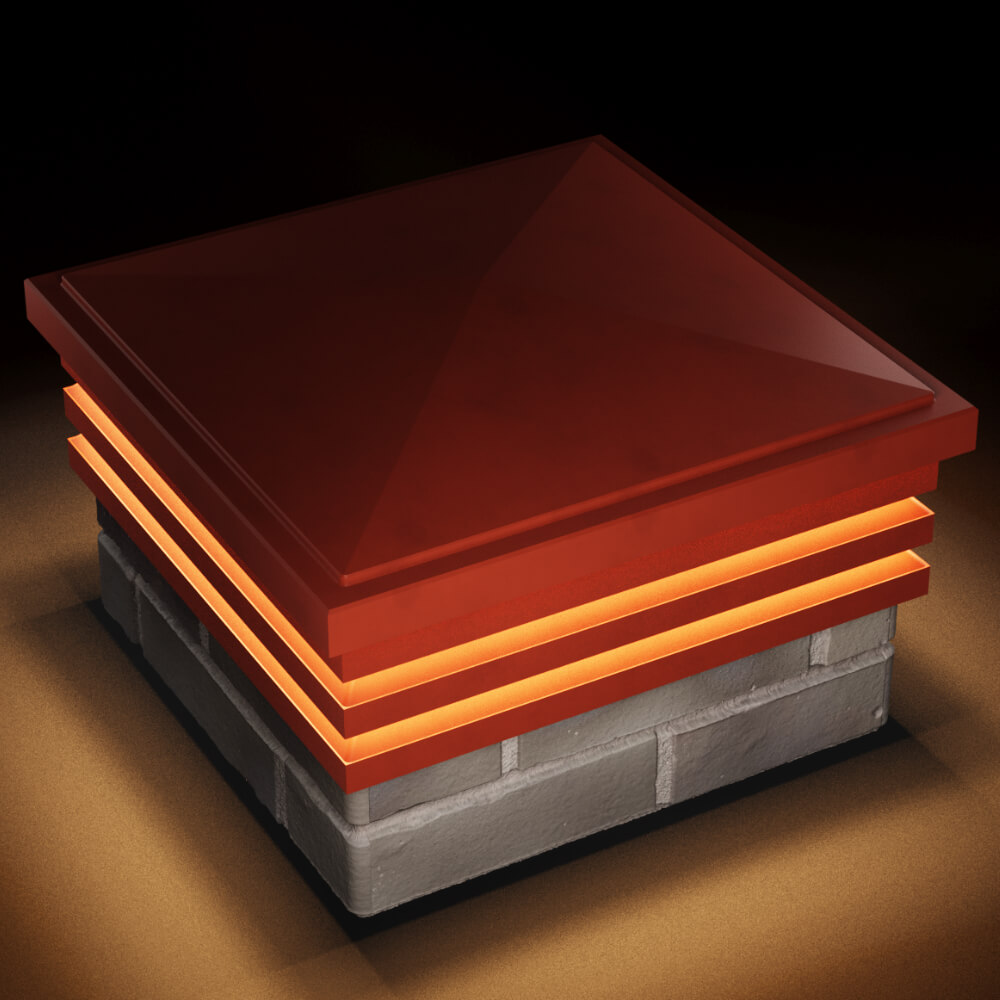 Колпак Zking Бона ХайТек Красный на столб 1.5х1.5 кирпича (385х385мм) с подсветкой в Анапе фото