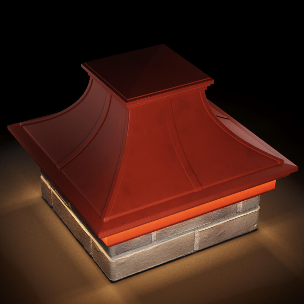 Колпак Zking Монблан Премиум Красный на столб 1.5х1.5 кирпича (385х385мм) с подсветкой в Анапе фото