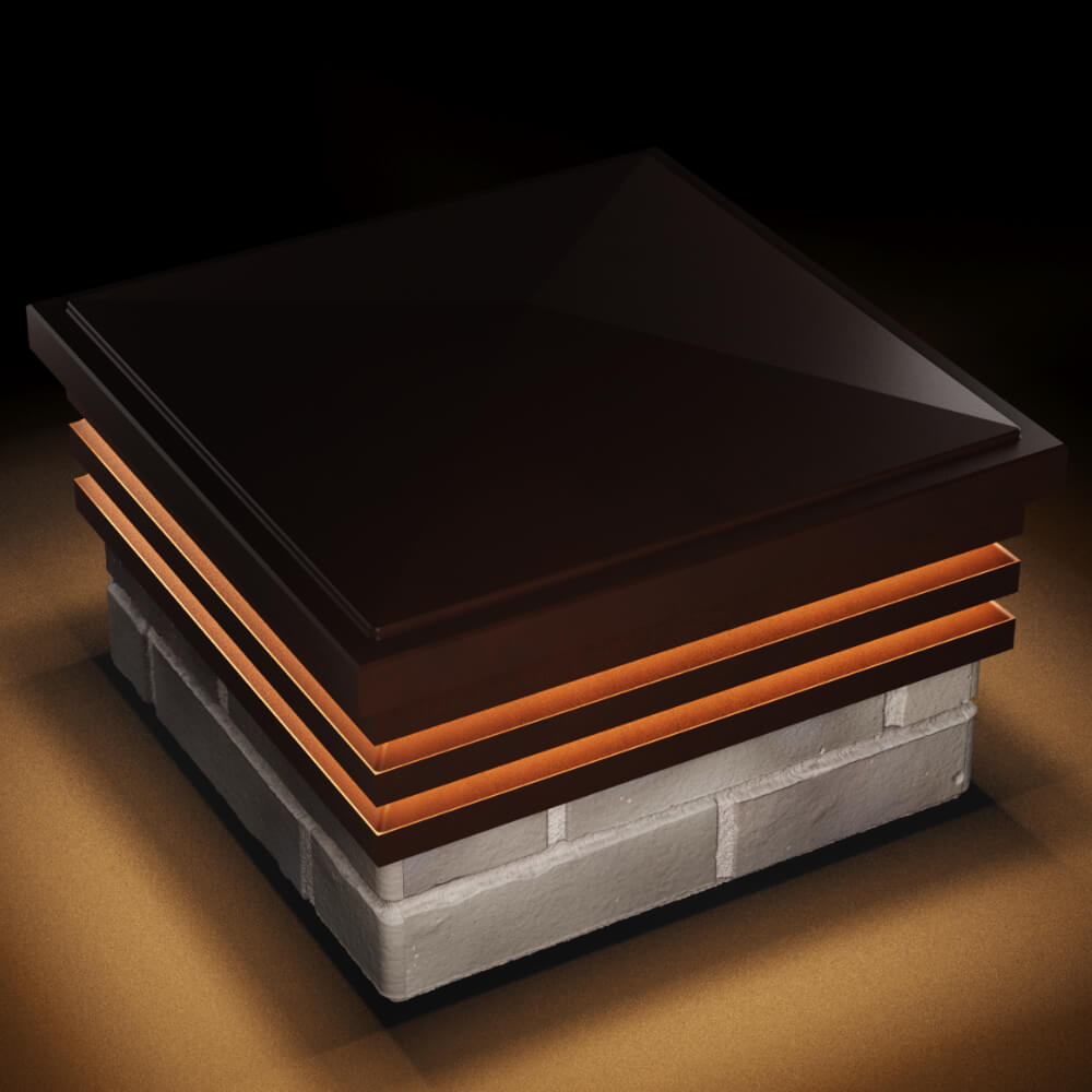 Колпак Zking Бона ХайТек Коричневый на столб 1.5х1.5 кирпича (385х385мм) с подсветкой в Анапе фото